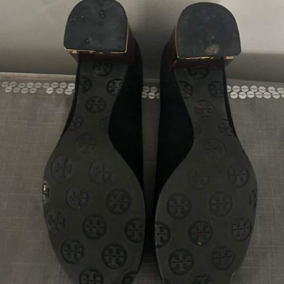 Black Tori Burch Suede Square Heel Pumps - Picture 4 of 4